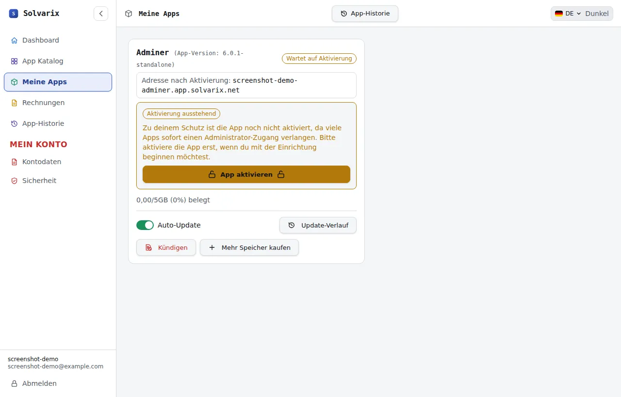 App-Aktivierung im Kundenportal
