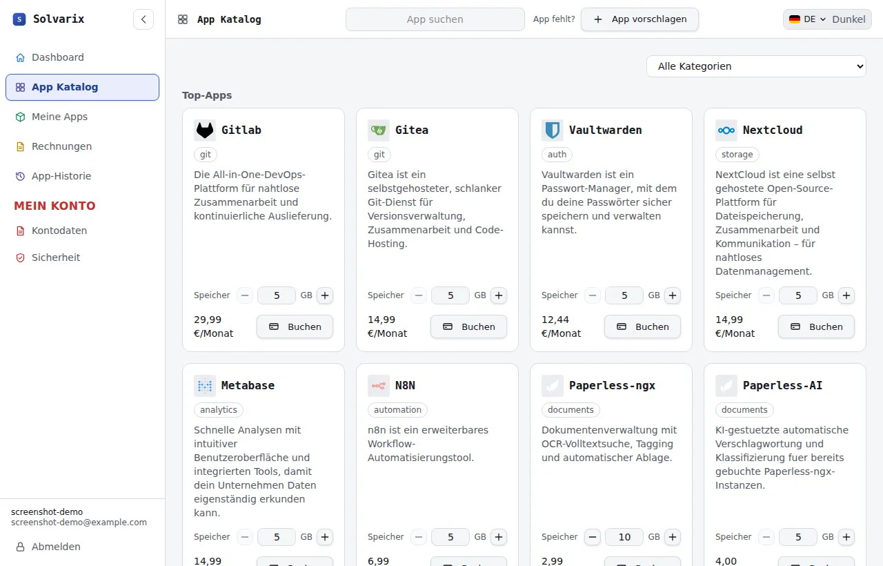 App-Katalog im Kundenportal