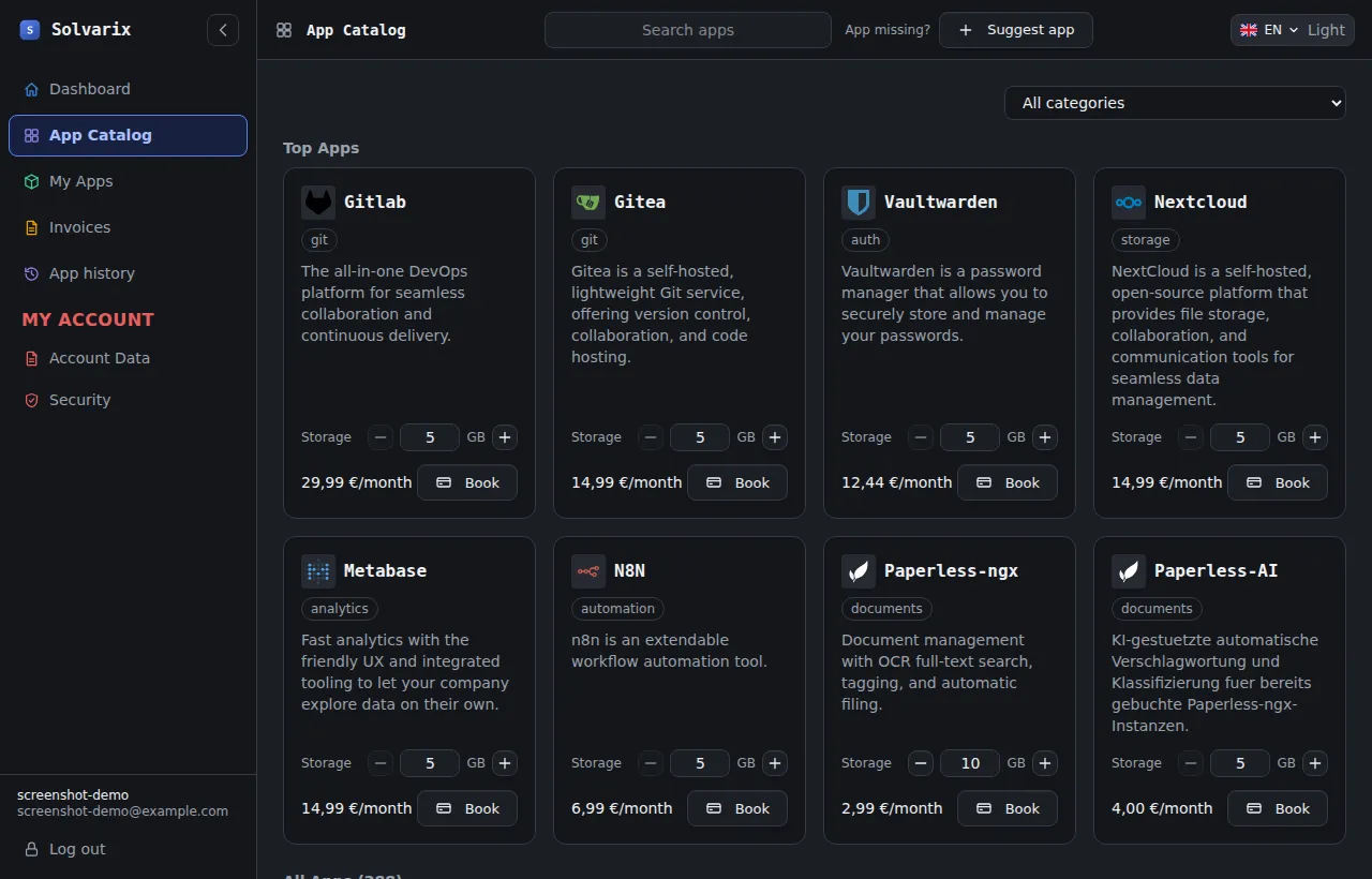 App catalog in the customer portal